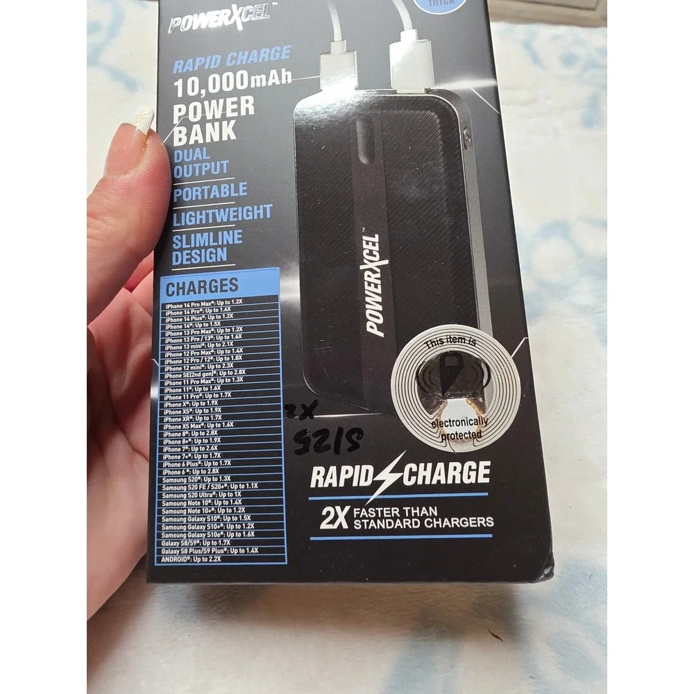 PowerXcel‎ 10000mAh Power Bank Rapid Charge Dual USB Portable Slim Black 175055